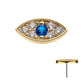 14Kt Yellow Gold Threadless Pave Set Round Blue Sapphire & Clear Gem Evil Eye Top