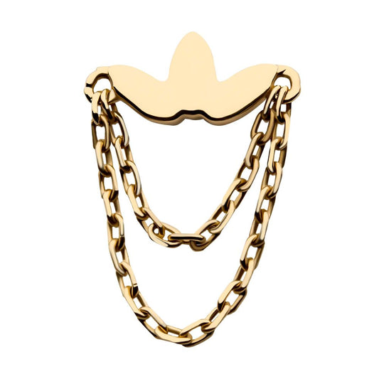 14Kt Yellow Gold Threadless Flower Top with 2 Dangling Chains