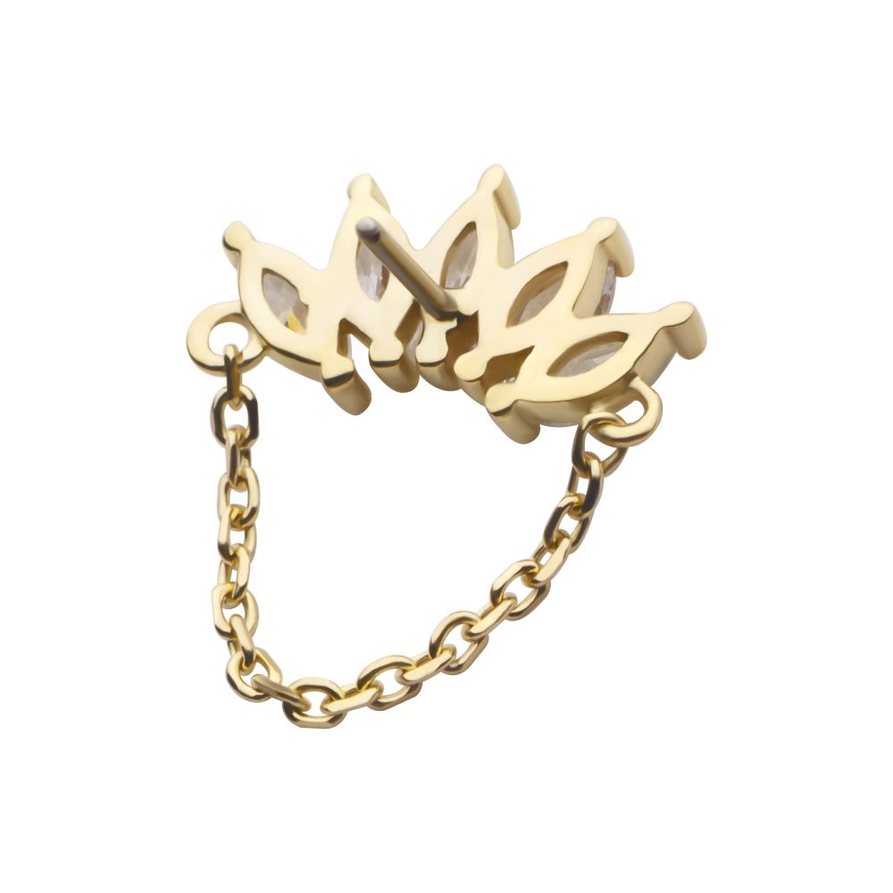 14Kt Gold Threadless 5 Cluster Marquise Prong Set Gem Fan Top with Chain Dangle