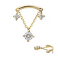 14Kt Gold Threadless Curve Bar Top with Prong Set Gem & Chain Dangle