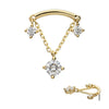 14Kt Gold Threadless Curve Bar Top with Prong Set Gem & Chain Dangle