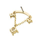 14Kt Gold Threadless Curve Bar Top with Prong Set Gem & Chain Dangle