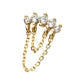 14Kt Yellow Gold Threadless 5 Round Prong Set CZ Curve Bar Top with 2 Tier Dangle Chain