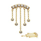 14Kt Gold Threadless 6 Cluster CZ Curved Bar Top with 5 Gemmed Dangle Chains