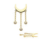 14Kt Gold Threadless Crescent Moon Top with Bezel Set CZ Dangle Triple Chain