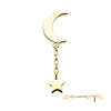 14Kt Gold Threadless Crescent Moon with Dangle Chain & Star Top