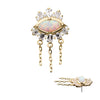 14Kt Yellow Gold Threadless Prong Set Baguette, Round Gem and Opal Evil Eye Top with Triple Dangle Chain