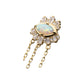 14Kt Yellow Gold Threadless Prong Set Baguette, Round Gem and Opal Evil Eye Top with Triple Dangle Chain