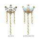 14Kt Gold Threadless 3 Cluster Fan Shape Marquise CZ/Opal Top with Dangle Triple Chain