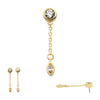 14Kt Gold Threadless Bezel Set Round & Marquise CZ with Dangle Chain Top