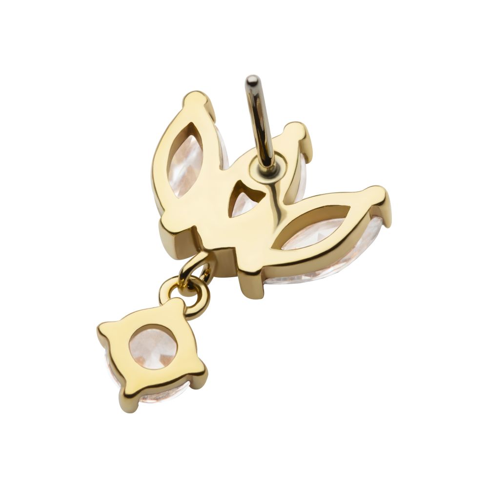 14Kt Gold Threadless 3 Cluster Fan Shape Marquise CZ/Opal Top with Dangle Prong Set CZ/Opal