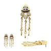 14Kt Yellow Gold Threadless Bezel Round & Trillion CZ Top with Triple Dangle Chain