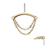 14Kt Gold Threadless Hidden Helix Curved Bar Top with 2-Tier Chain Dangle