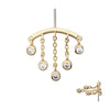 14Kt Yellow Gold Threadless Hidden Helix Curved Bar Top with 5-Chain & Bezel Set Gem  Dangle