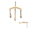 14Kt Gold Threadless Hidden Helix Curved Bar Top with 3 Spike Chain Dangle