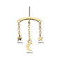 14Kt Yellow Gold Threadless Hidden Helix Curved Bar Top with Crescent Moon and Stars Chain Dangle