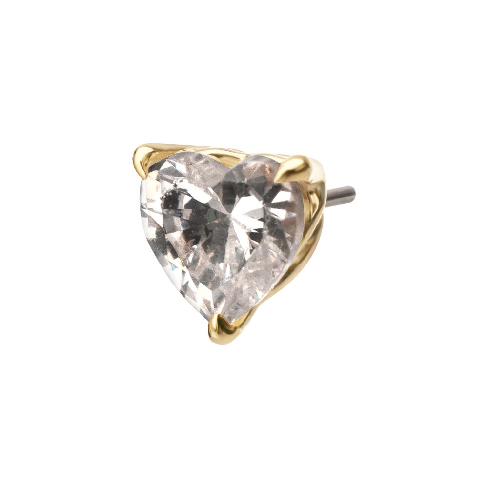 14Kt Yellow Gold Threadless 3-Prong "Icon Heart" CZ Gem Top