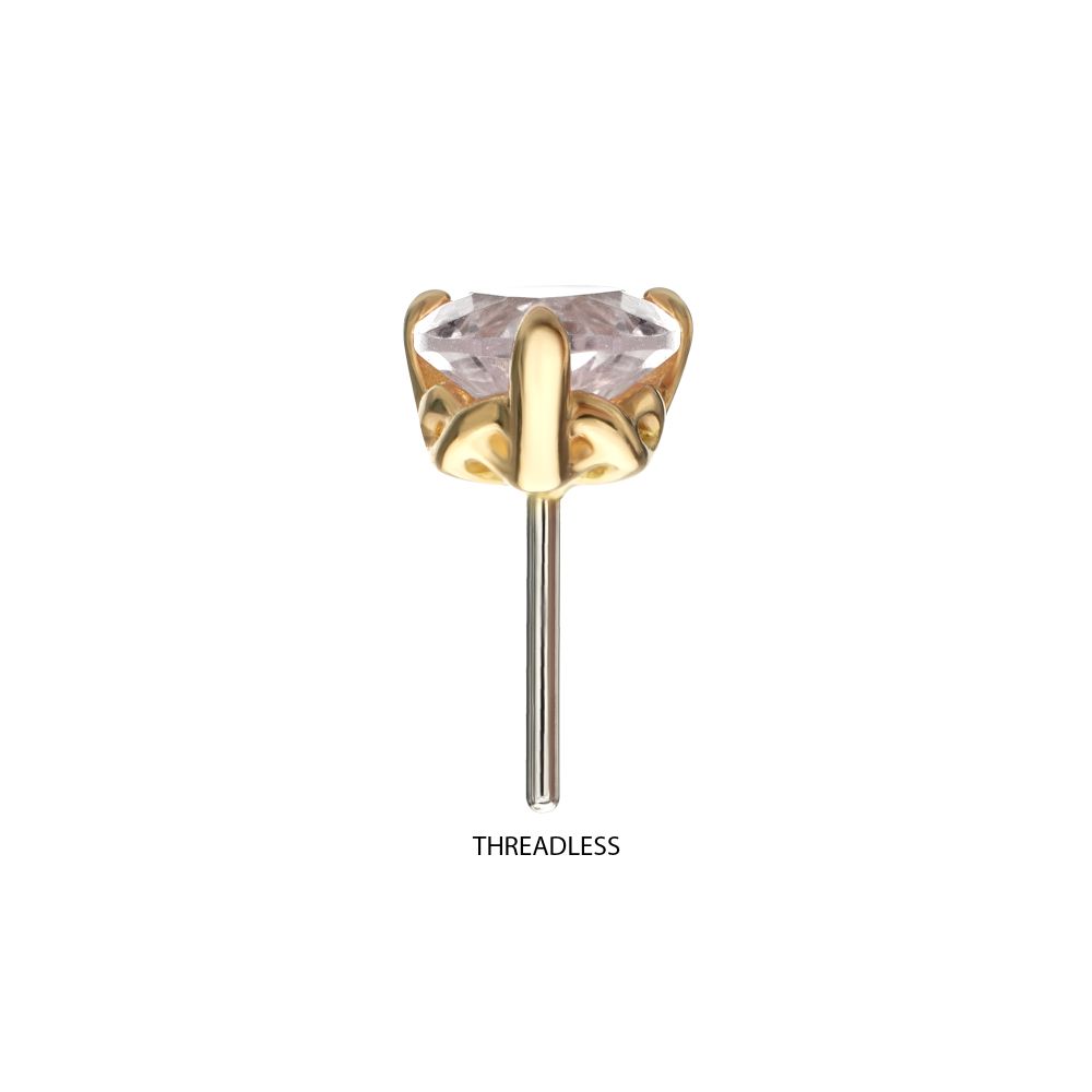 14Kt Yellow Gold Threadless 3-Prong "Icon Heart" CZ Gem Top
