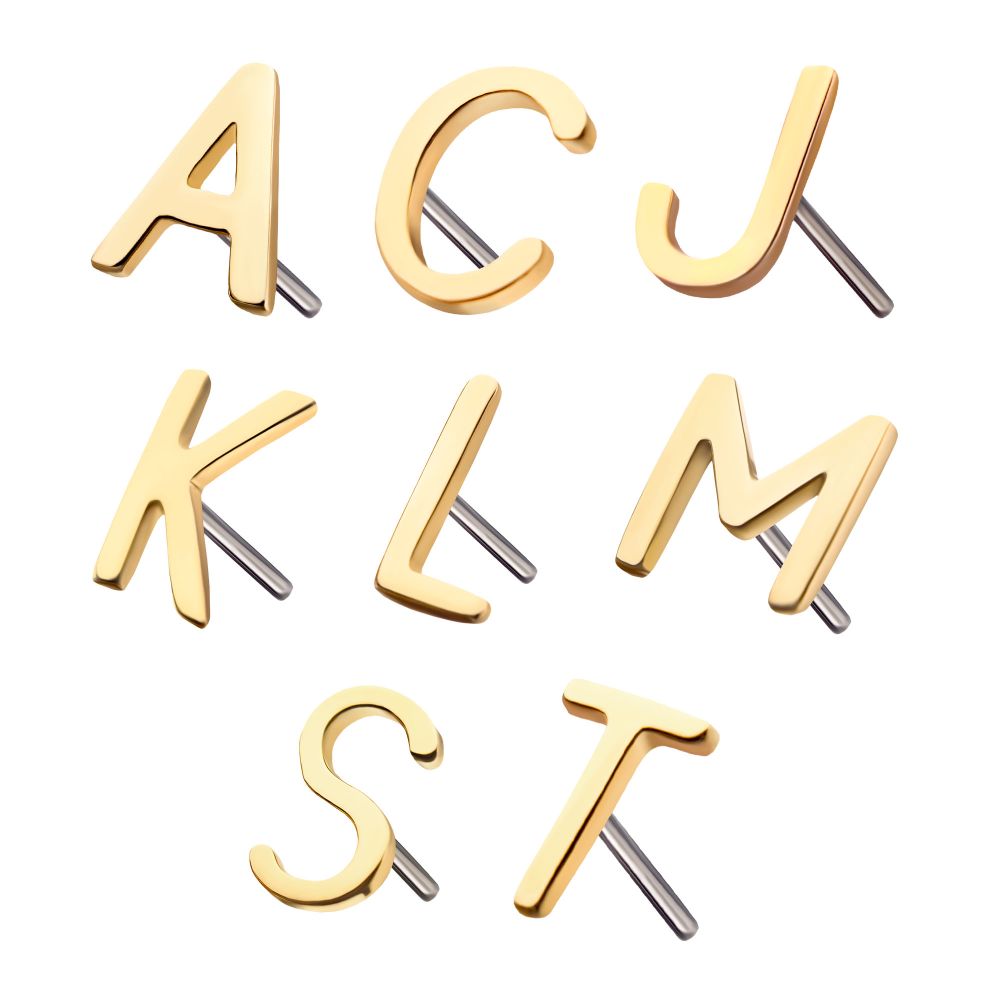 14Kt Yellow Gold Threadless Letter Initial Tops