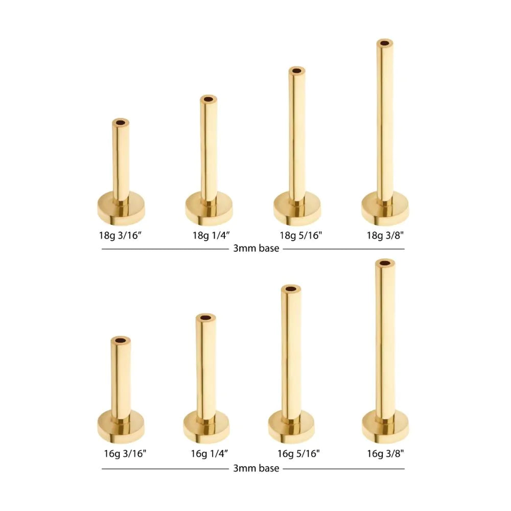 14Kt Gold Threadless Labret with 3mm Base