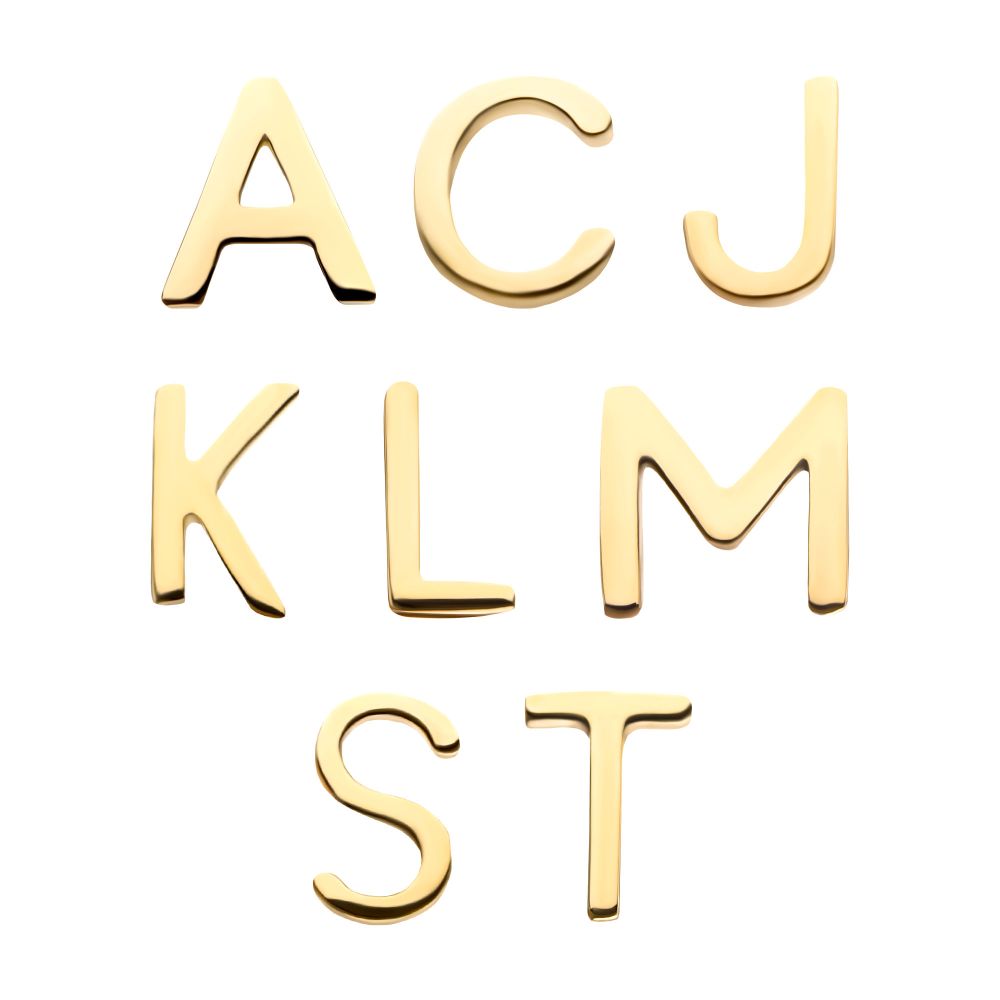 14Kt Yellow Gold Threadless Letter Initial Tops