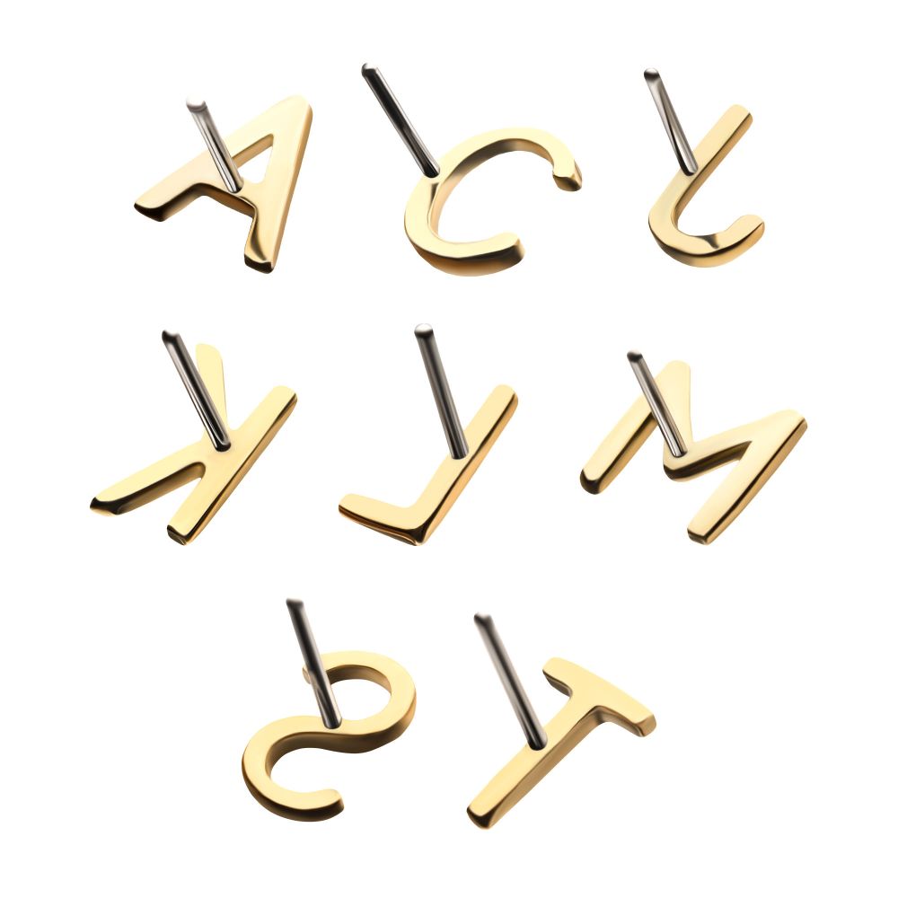 14Kt Yellow Gold Threadless Letter Initial Tops
