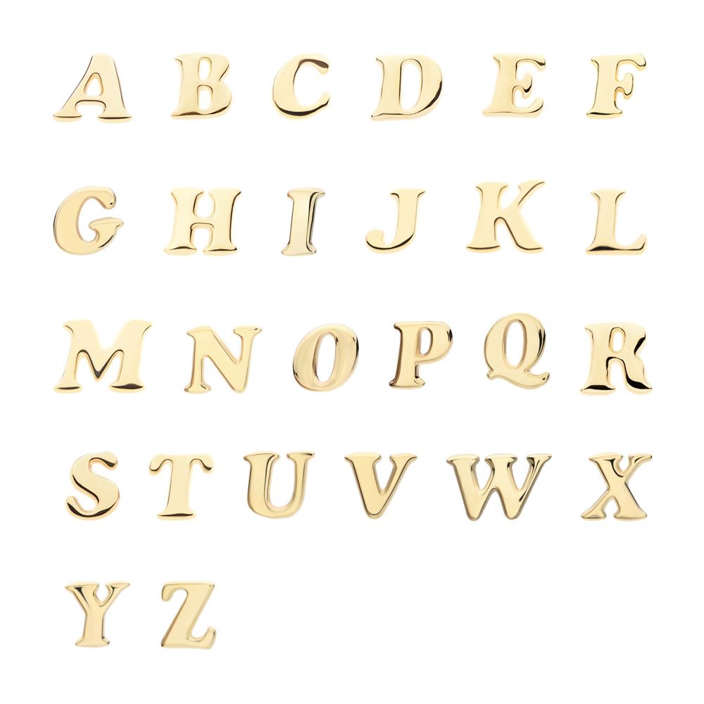 14Kt Yellow Gold Threadless Cooper Black Italic Letter Initial Tops