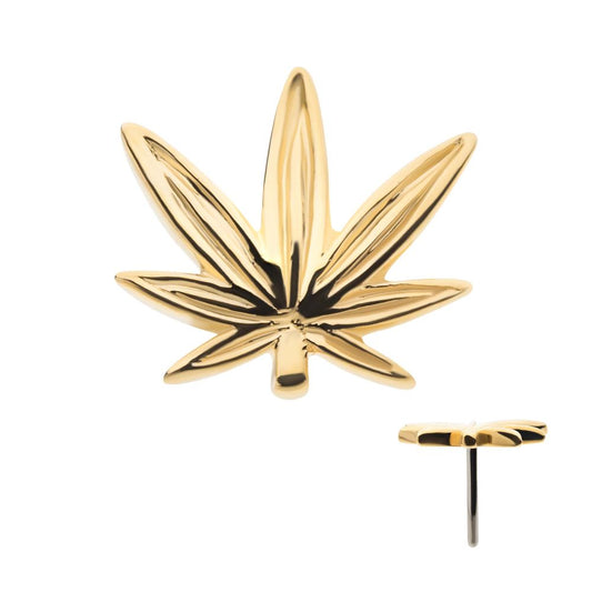 14Kt Yellow Gold Threadless Decorative Pot Leaf Top