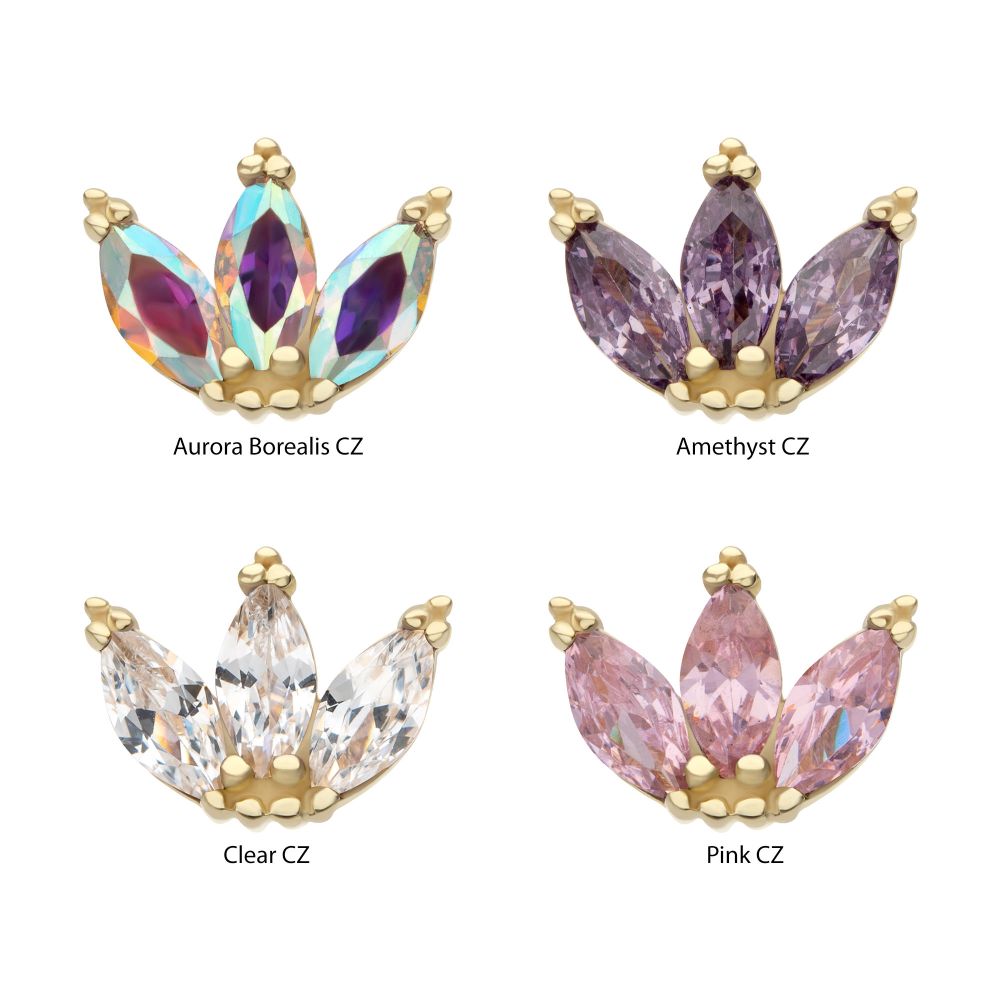 14Kt Yellow Gold Threadless Beaded Edge Marquise Fan Gem Cluster Top