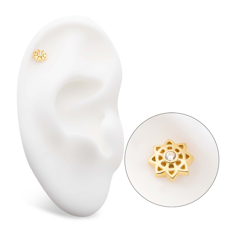 14kt Yellow Gold Threadless Bezel Set Gem/Opal Mandala Flower Top