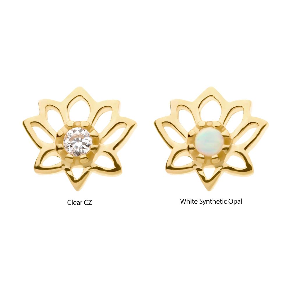 14Kt Gold Threadless Lotus Flower Top with Prong Set Gem