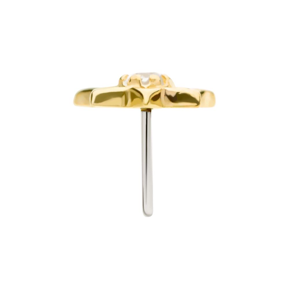 14Kt Gold Threadless Lotus Flower Top with Prong Set Gem