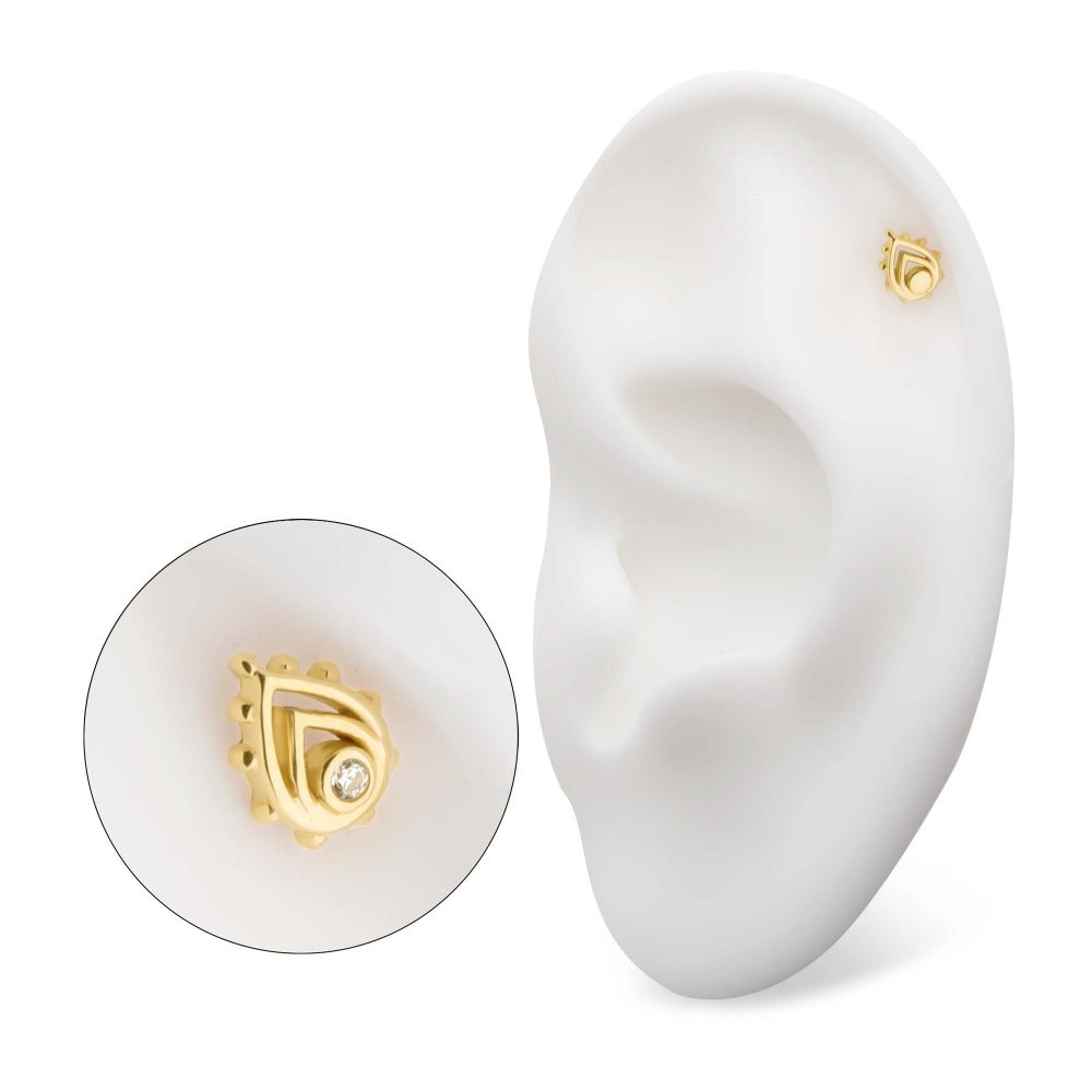 14Kt Yellow Gold Threadless Beaded Edge Teardrop Top