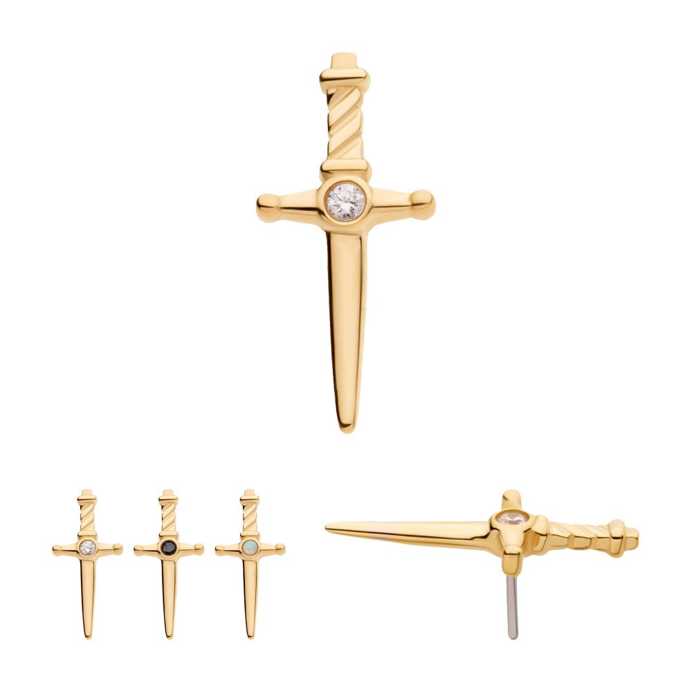 14Kt Gold Threadless Dagger Top with Bezel Gem/Opal