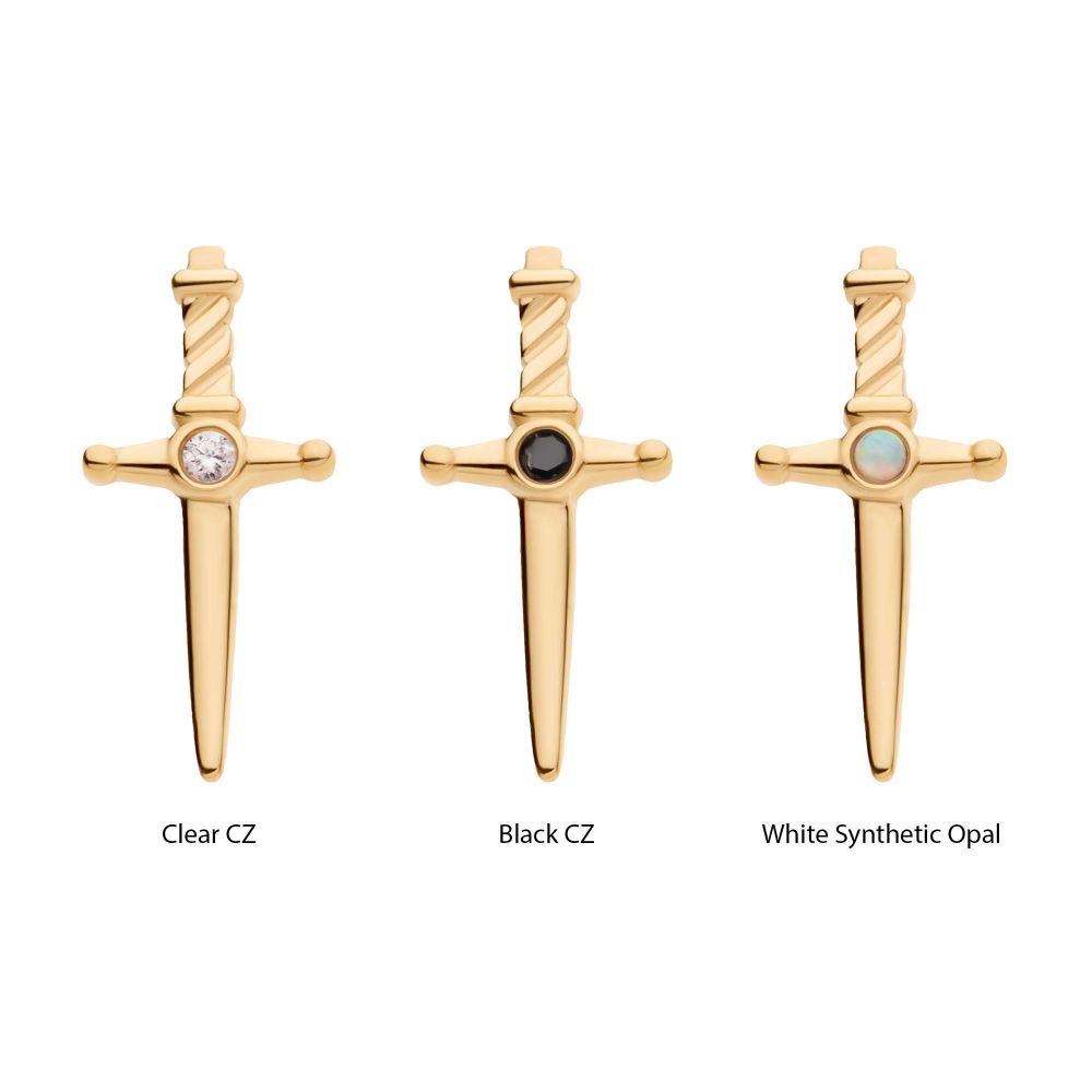 14Kt Gold Threadless Dagger Top with Bezel Gem/Opal