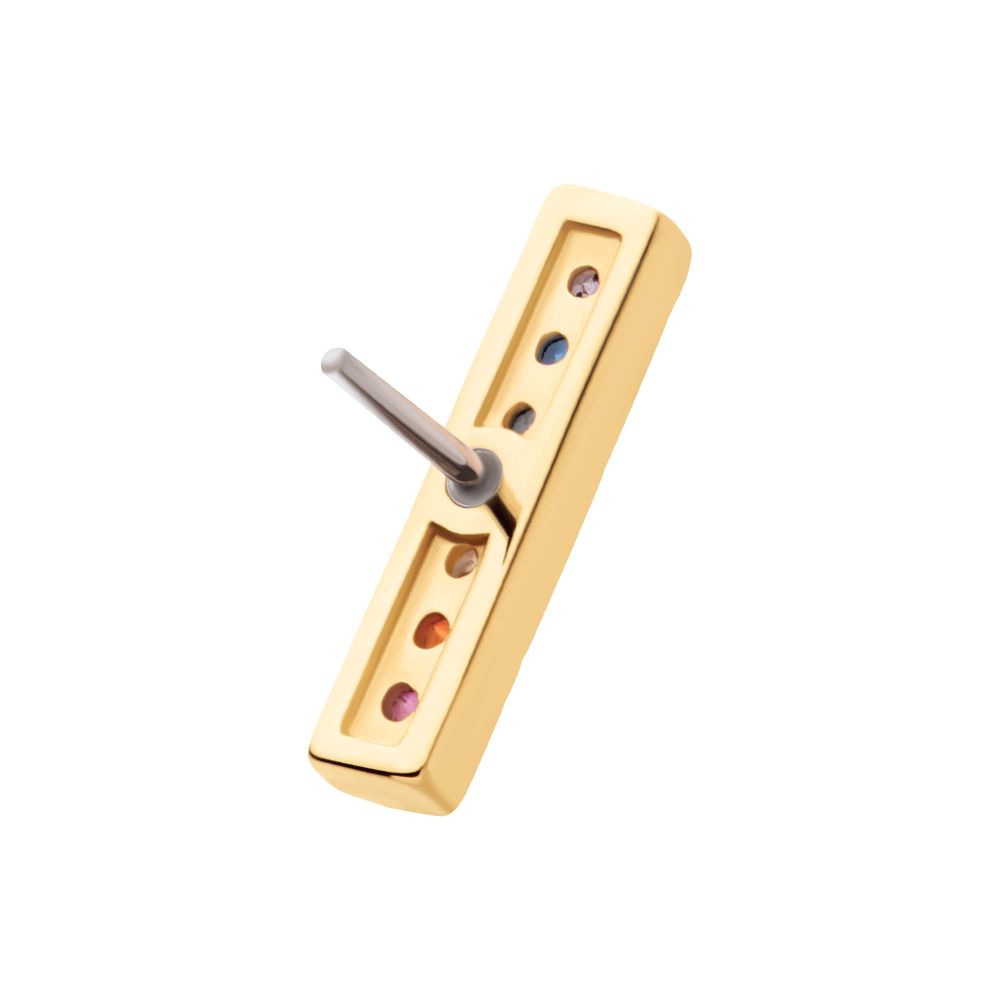 14Kt-Yellow Gold Threadless with Prong Set Rainbow CZ 7-Cluster Bar Top