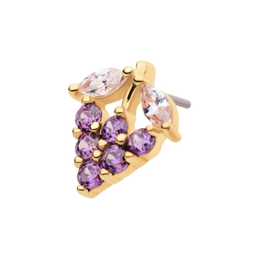 14Kt Yellow Gold Threadless with Prong Set Marquise & Round CZ Grape Top