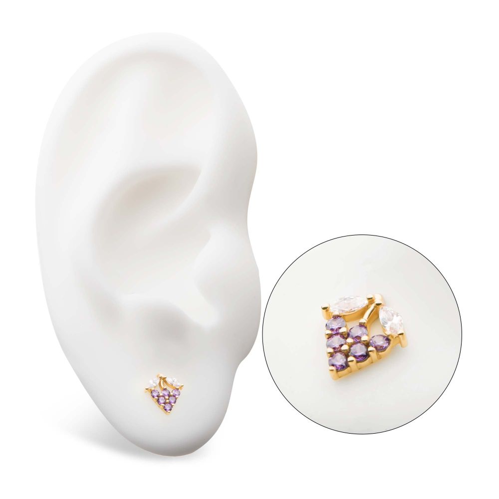 14Kt Yellow Gold Threadless with Prong Set Marquise & Round CZ Grape Top