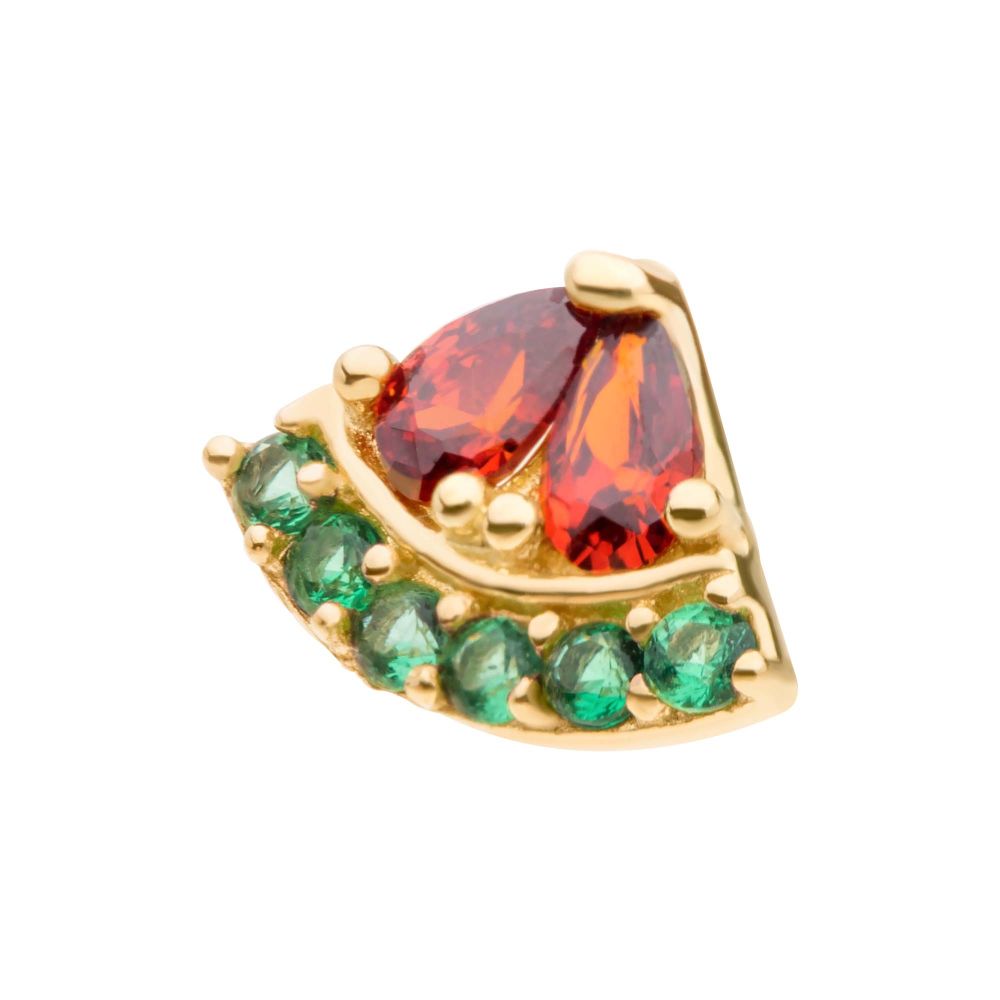 14Kt Yellow Gold Threadless with Prong Set & Round CZ Watermelon Top
