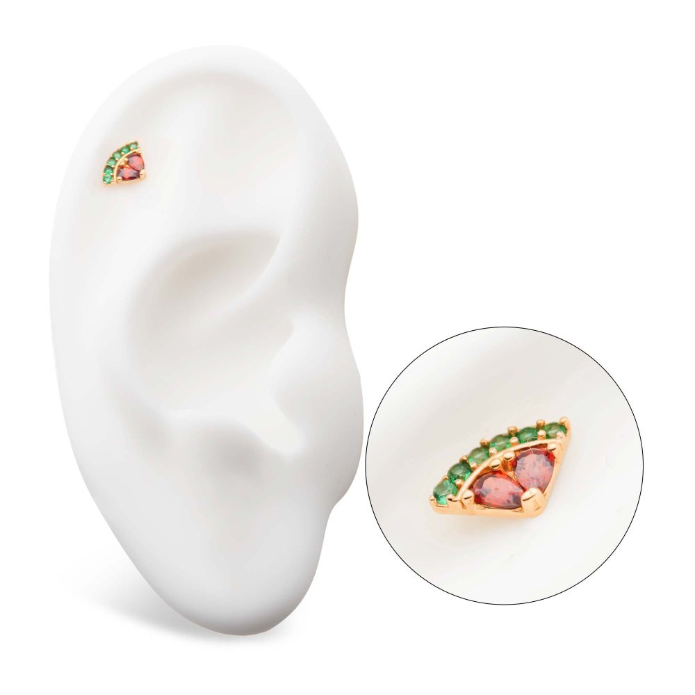 14Kt Yellow Gold Threadless with Prong Set & Round CZ Watermelon Top