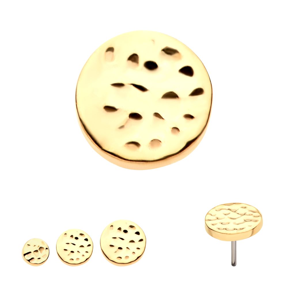 14Kt Yellow Gold Threadless Hammered Disk Top
