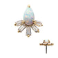 14Kt Yellow Gold Threadless with Prong Set Teardrop White Synthetic Opal & Tapered Baguette Clear CZ Cluster Top