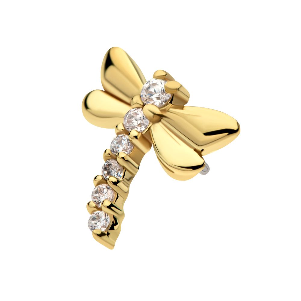 14Kt Gold Threadless Dragonfly Top with 6-Cluster Prong Set Gem