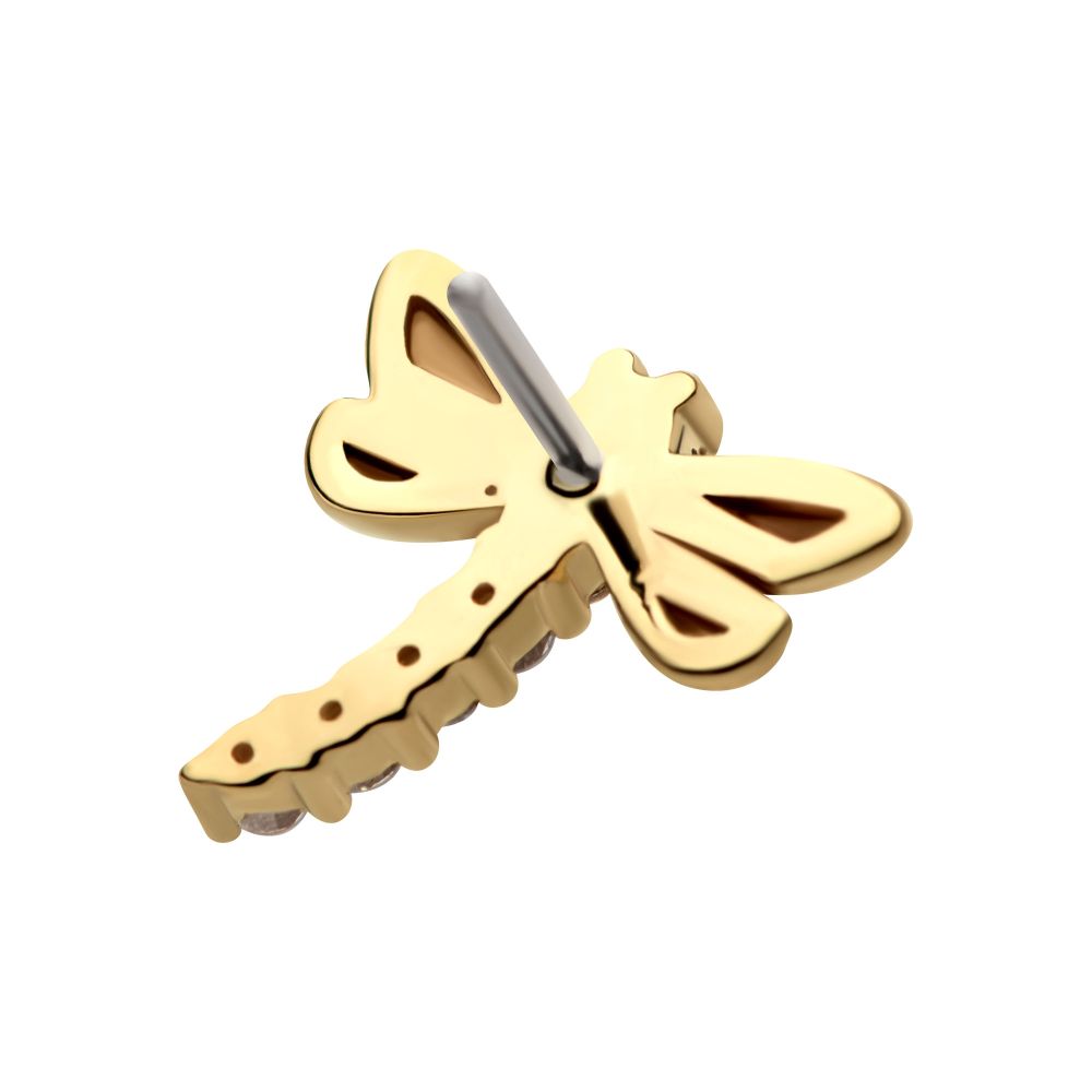 14Kt Gold Threadless Dragonfly Top with 6-Cluster Prong Set Gem