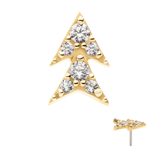 14Kt Yellow Gold Threadless Pronged Round CZ Double Arrow Top