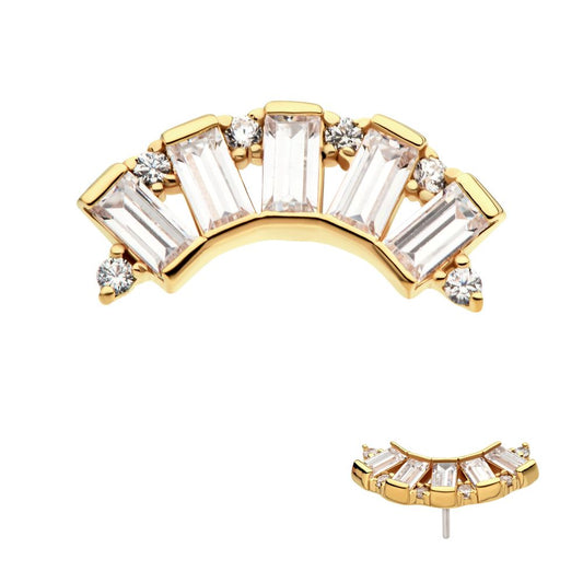 14Kt Yellow Gold Threadless with Round & Baguette CZ 5-Cluster Top