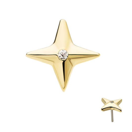 14Kt Gold Threadless Celestial Star with Central CZ Gem Top