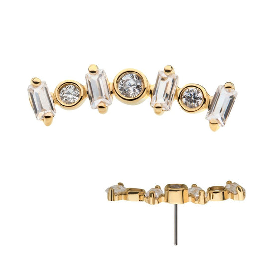14Kt Yellow Gold Threadless with Prong Set Baguette Clear CZ Cluster Top