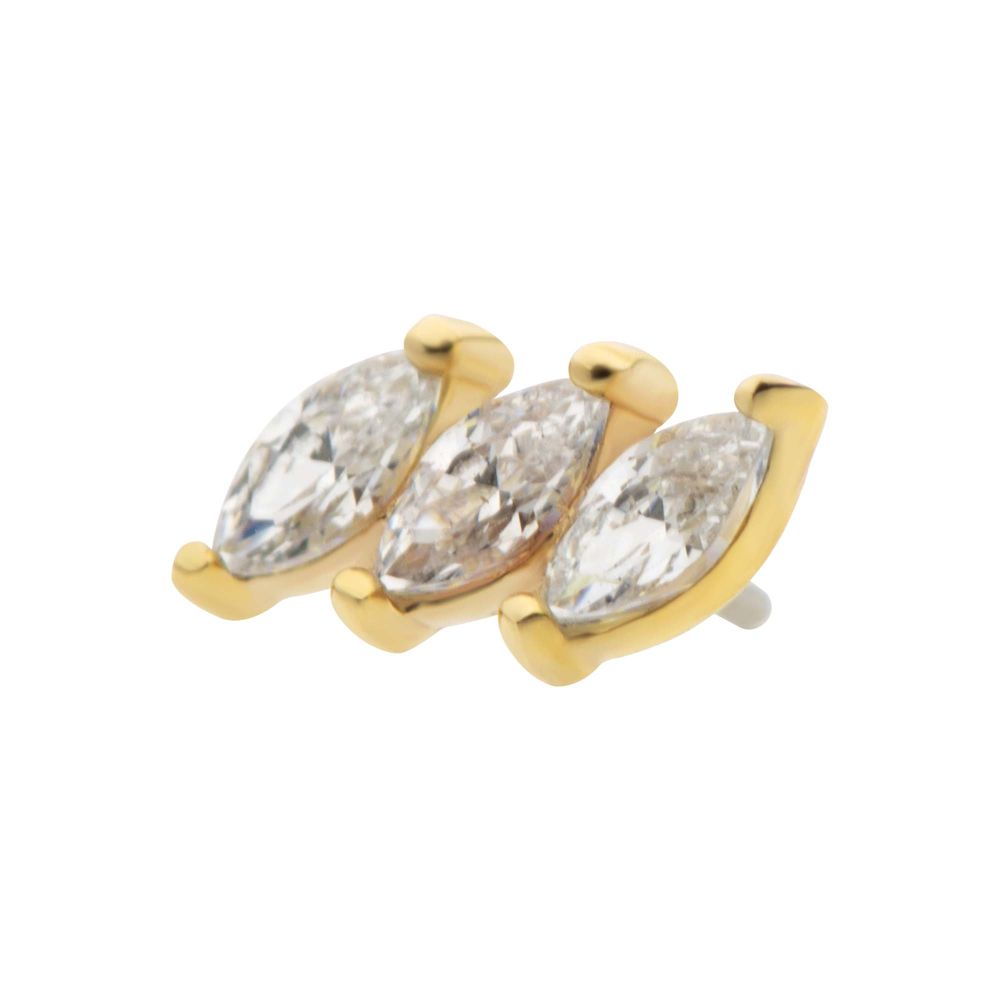 14Kt Gold Threadless Staggered Cluster Prong Set Marquise Gem Top