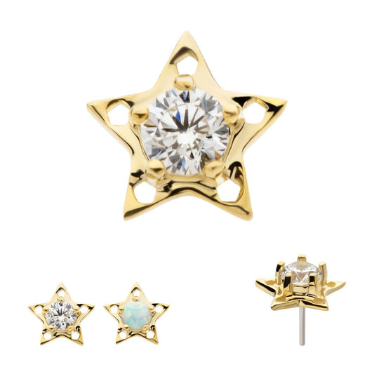 14Kt Yellow Gold Threadless Star Top with Prong Set CZ/Opal